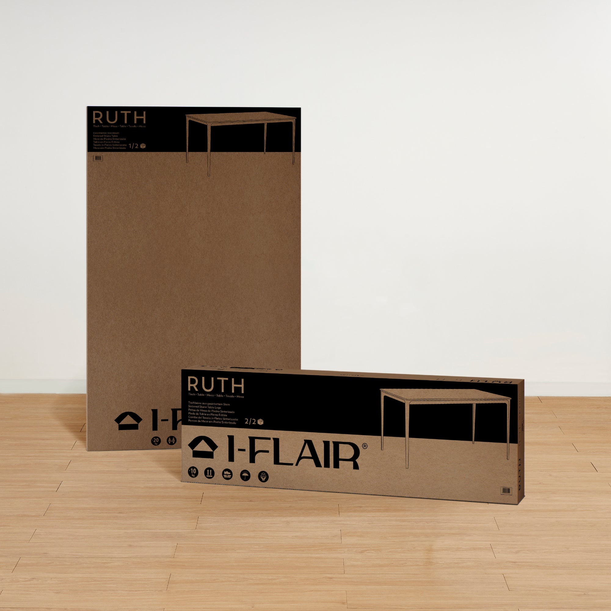 RUTH - Mesa de refeição 140x80cm para interior e exterior, tampo em cerâmica sinterizada efeito pedra e estrutura em alumínio preto