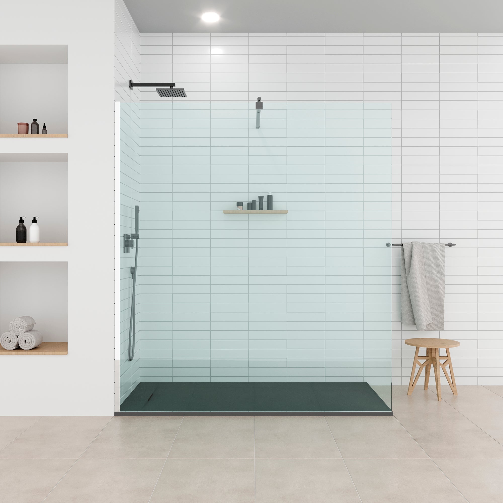 POLAR - Base de Duche Preta Antiderrapante, Resistente, Duradouro e Fácil de Limpar - Inc. sifão