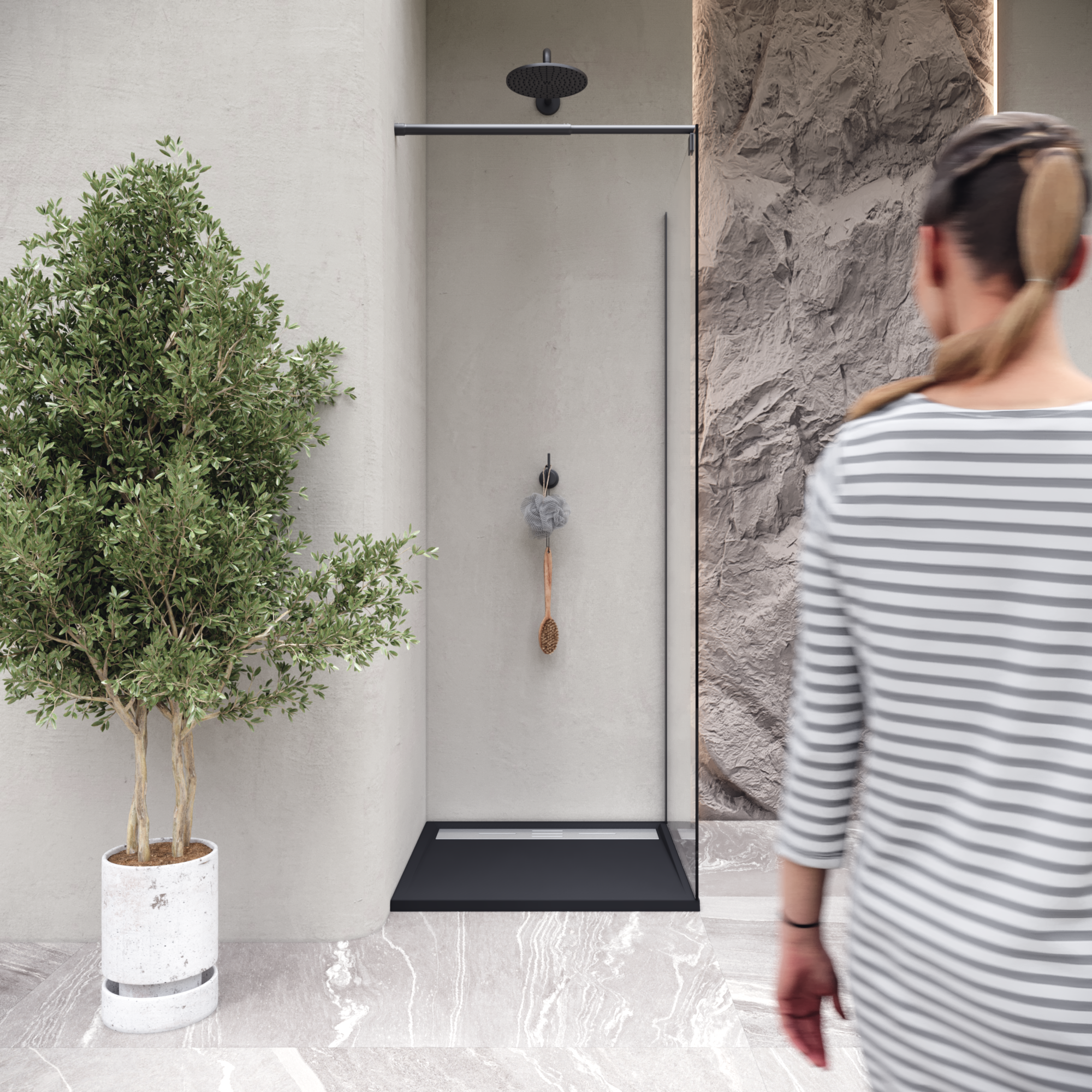 HIEMAL - Base de duche preta antiderrapante, resistente, duradouro - Inc. sifão e grelha de inox