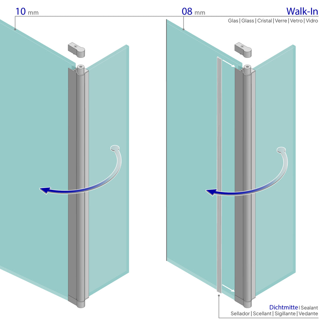 Extensão Giratória 40 cm para Divisória de Duche Walk-In | Vidro Temperado 10 mm, Proteção Salpicos