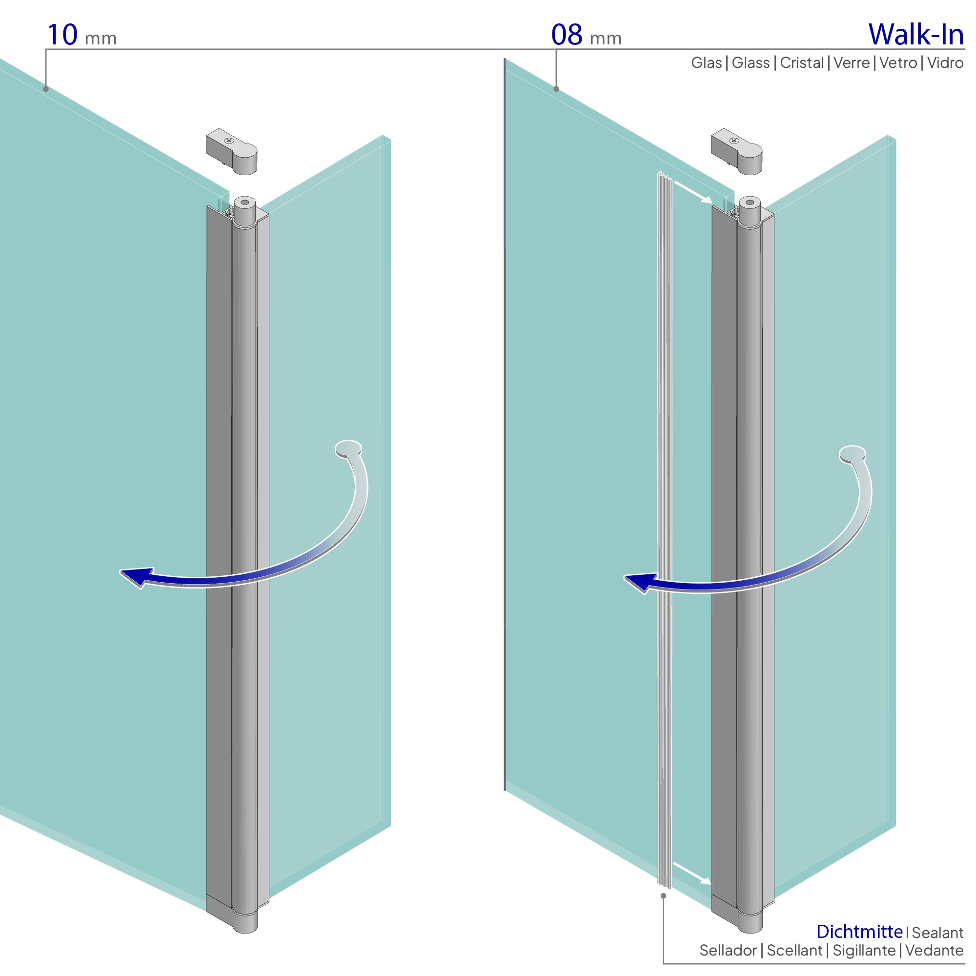Extensão Giratória 40 cm para Divisória de Duche Walk-In | Vidro Temperado 10 mm, Proteção Salpicos