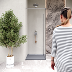 HIEMAL - Base de Duche Cinzenta Antiderrapante, Resistente, Duradouro - Inc. Sifão e Grelha de Inox