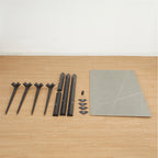 RUTH - Mesa de refeição 140x80cm para interior e exterior, tampo em cerâmica sinterizada efeito pedra e estrutura em alumínio preto