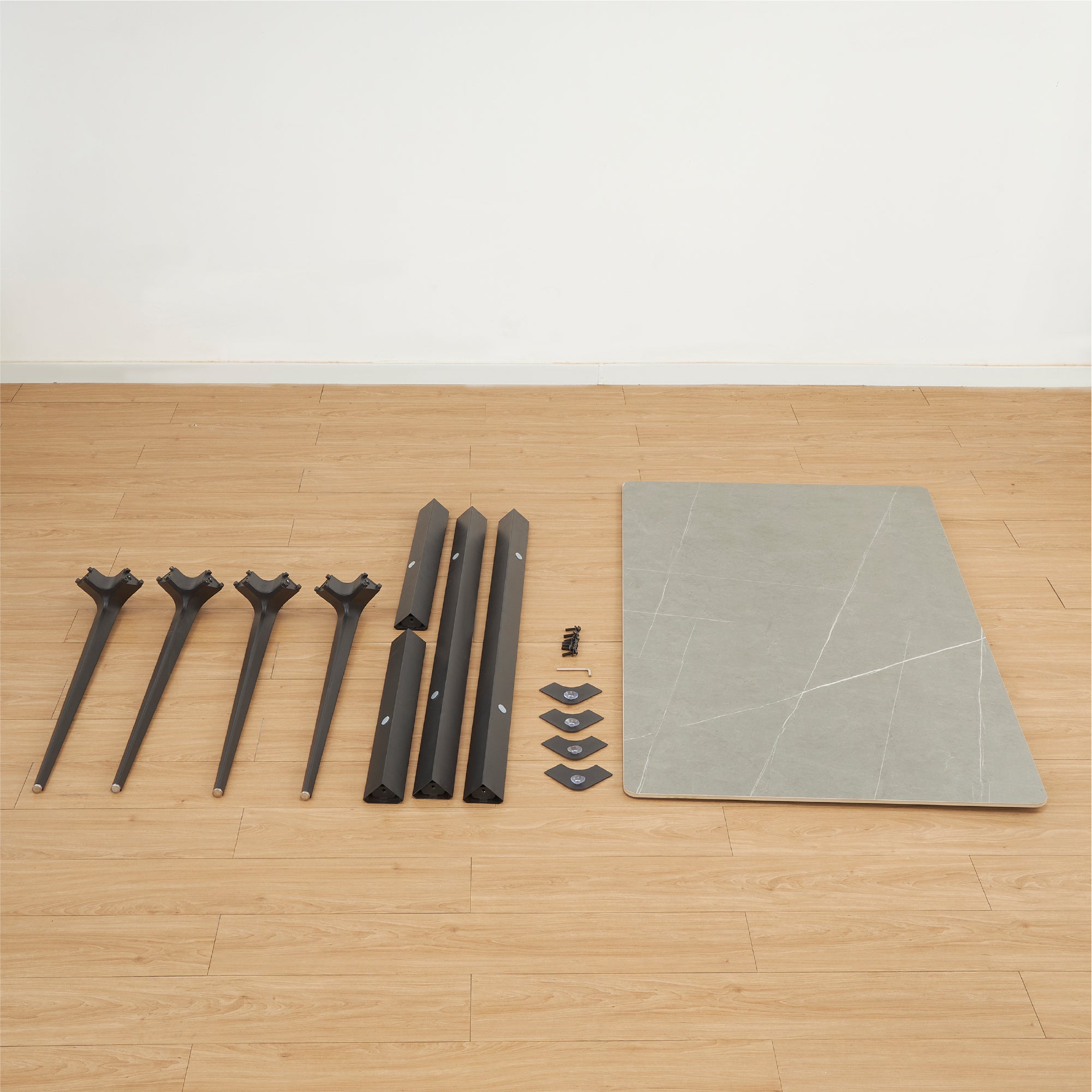 RUTH - Mesa de refeição 140x80cm para interior e exterior, tampo em cerâmica sinterizada efeito pedra e estrutura em alumínio preto