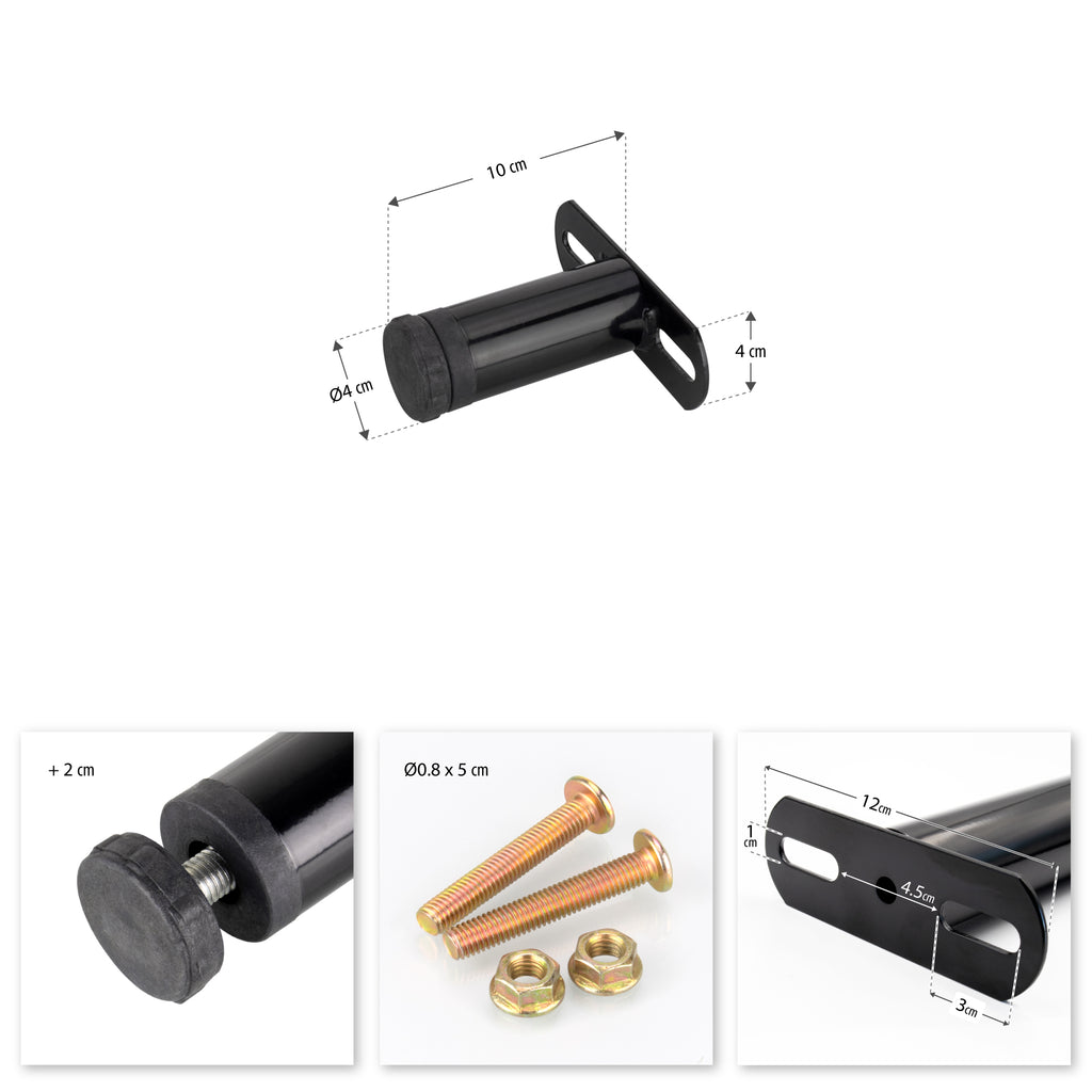 Pé Metálico de Apoio em T (Preto), 10 cm, Regulável, para Móveis, Estrados e Camas