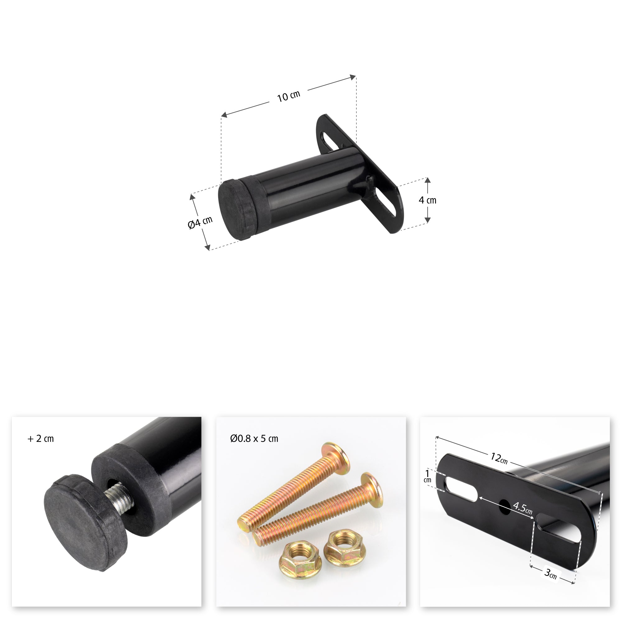 Pé Metálico de Apoio em T (Preto), 10 cm, Regulável, para Móveis, Estrados e Camas