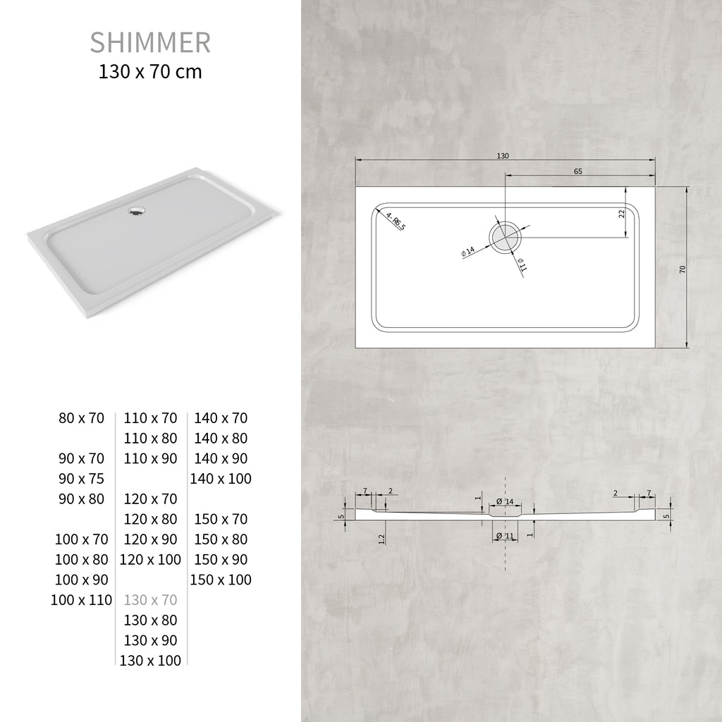 SHIMMER - Base de Duche Branca Smooth Acrílica, Textura Lisa, Extraplana 5cm, Sifão e Válvula Incluídos