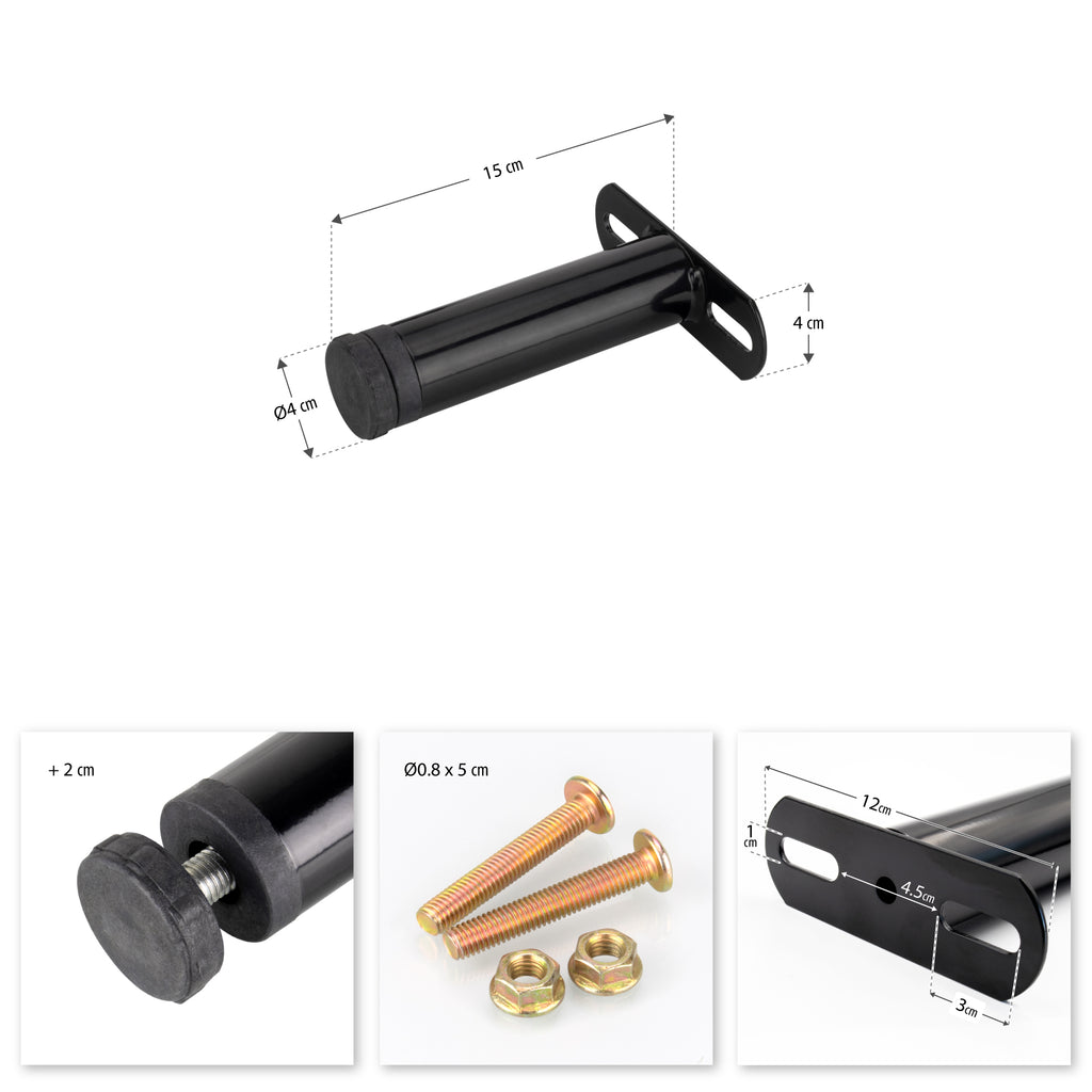 Pé Metálico de Apoio em T (Preto), 15 cm, Regulável, para Móveis, Estrados e Camas