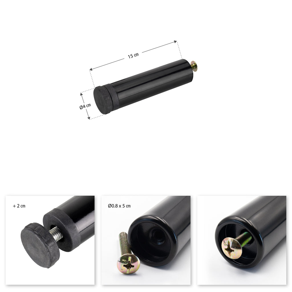 Pé Metálico de Apoio em I Regulável 15 cm Preto para Móveis, Estrados e Camas