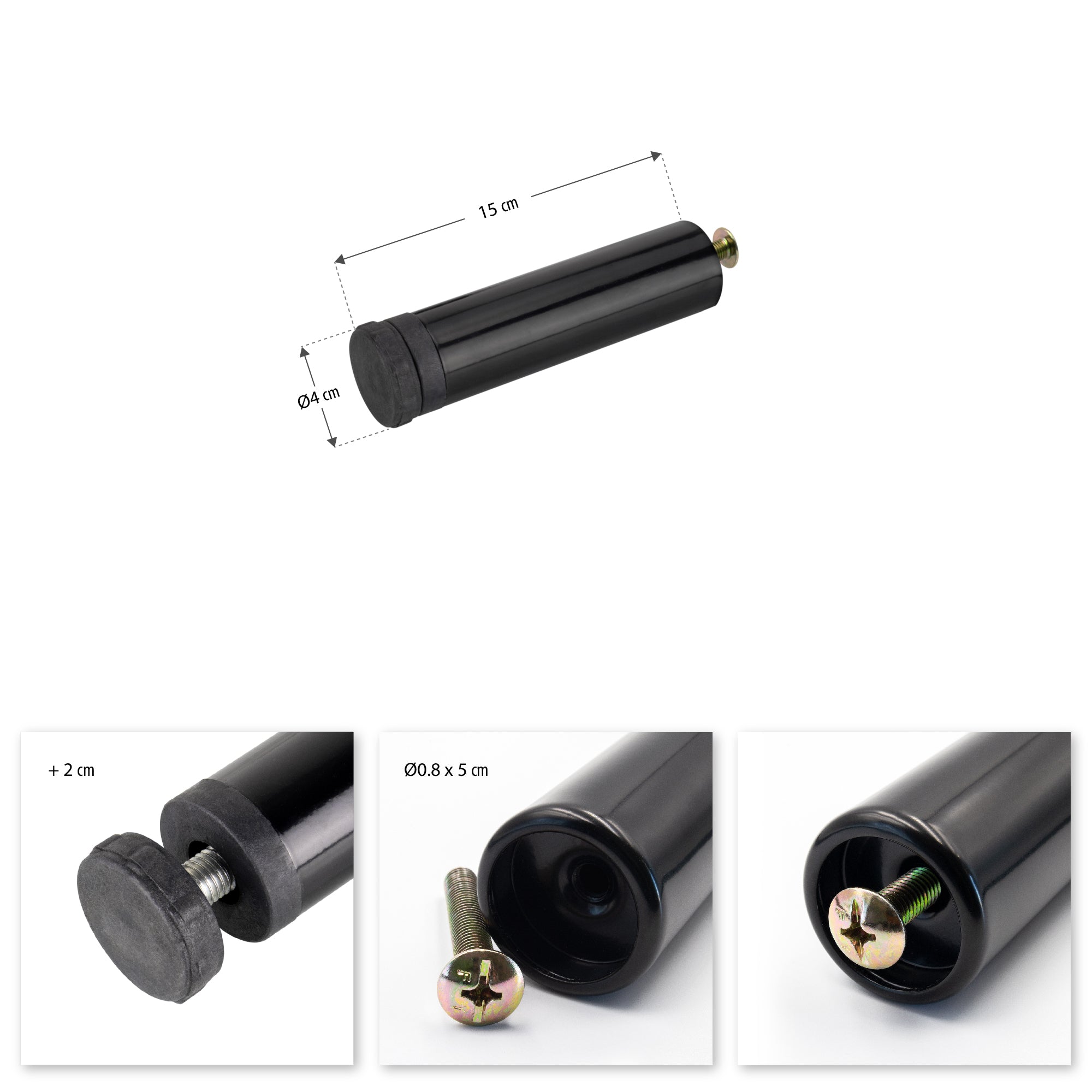 Pé Metálico de Apoio em I Regulável 15 cm Preto para Móveis, Estrados e Camas