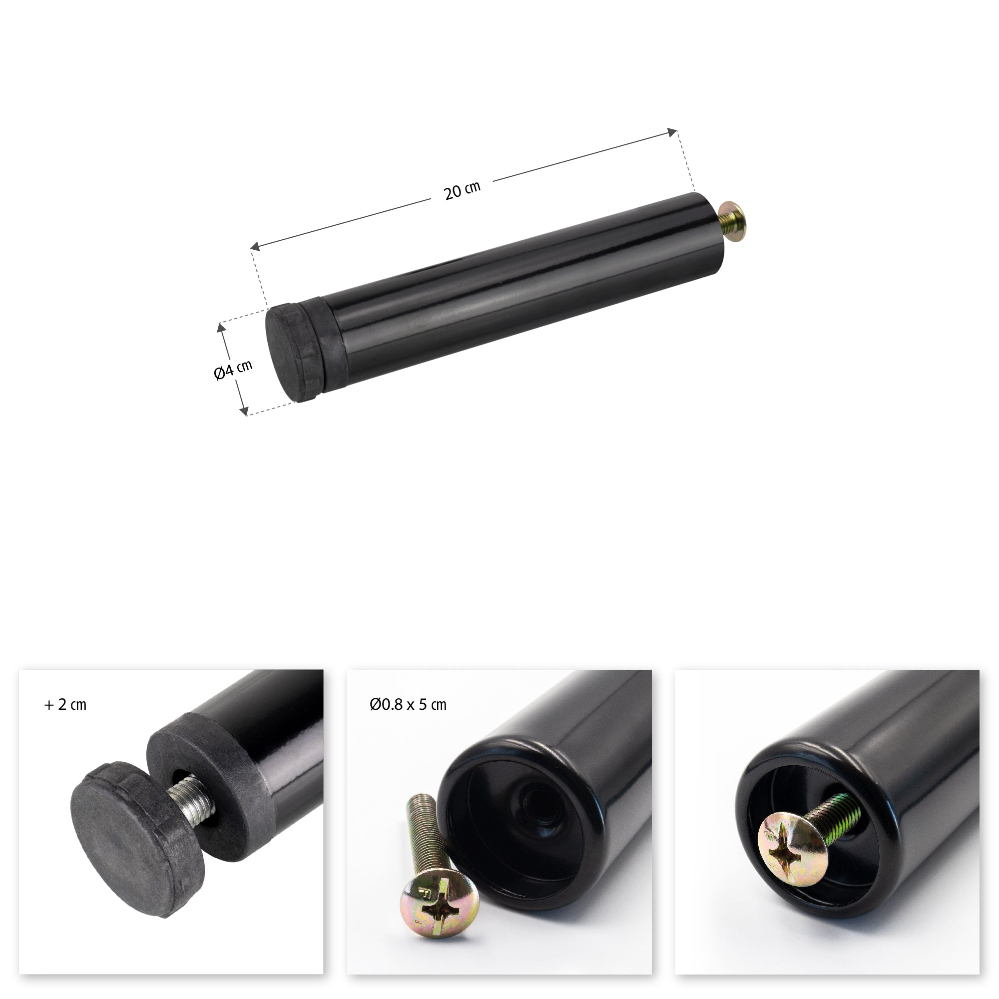 Pé Metálico de Apoio em I Regulável 20 cm Preto para Móveis, Estrados e Camas