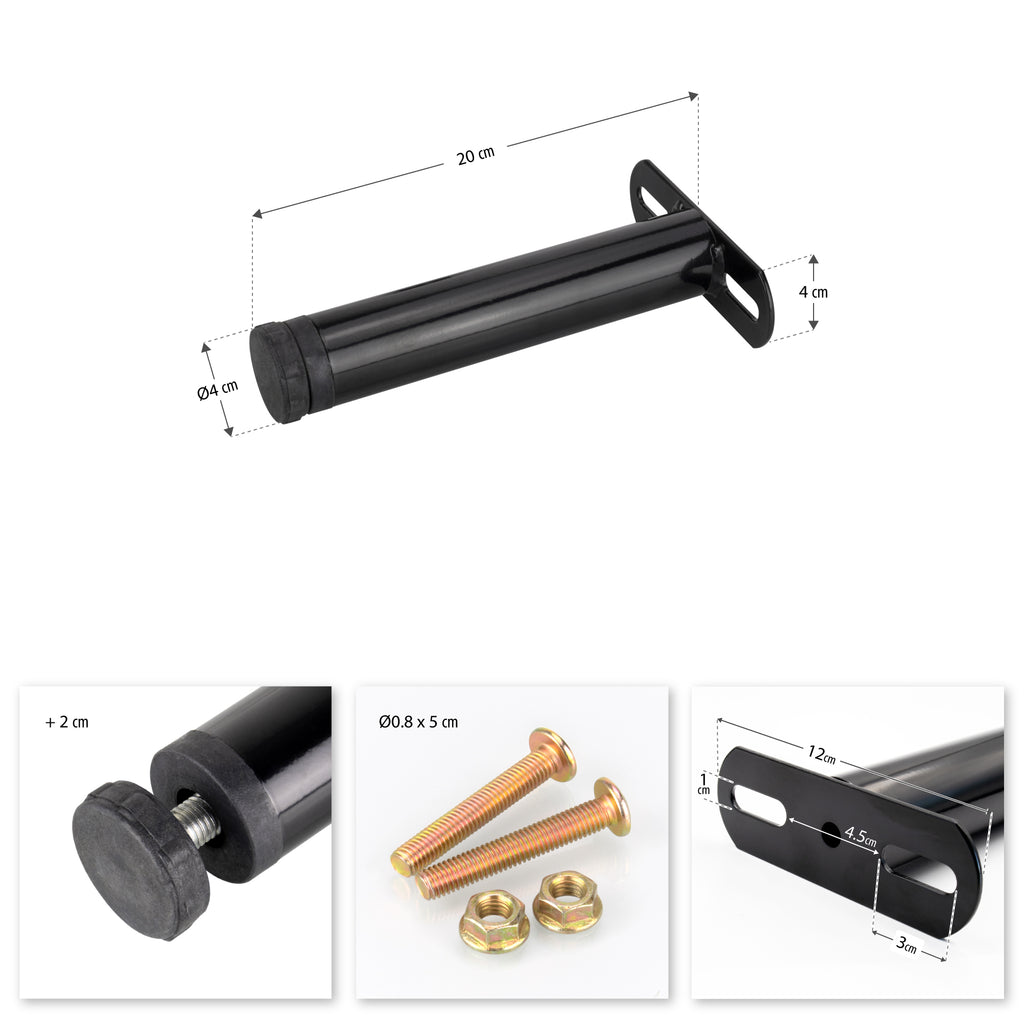 Pé Metálico de Apoio em T (Preto), 20 cm, Regulável, para Móveis, Estrados e Camas