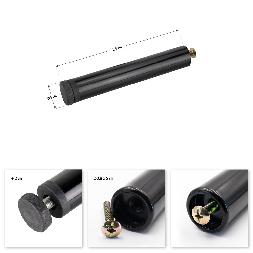 Pé Metálico de Apoio em I Regulável 23 cm Preto para Móveis, Estrados e Camas