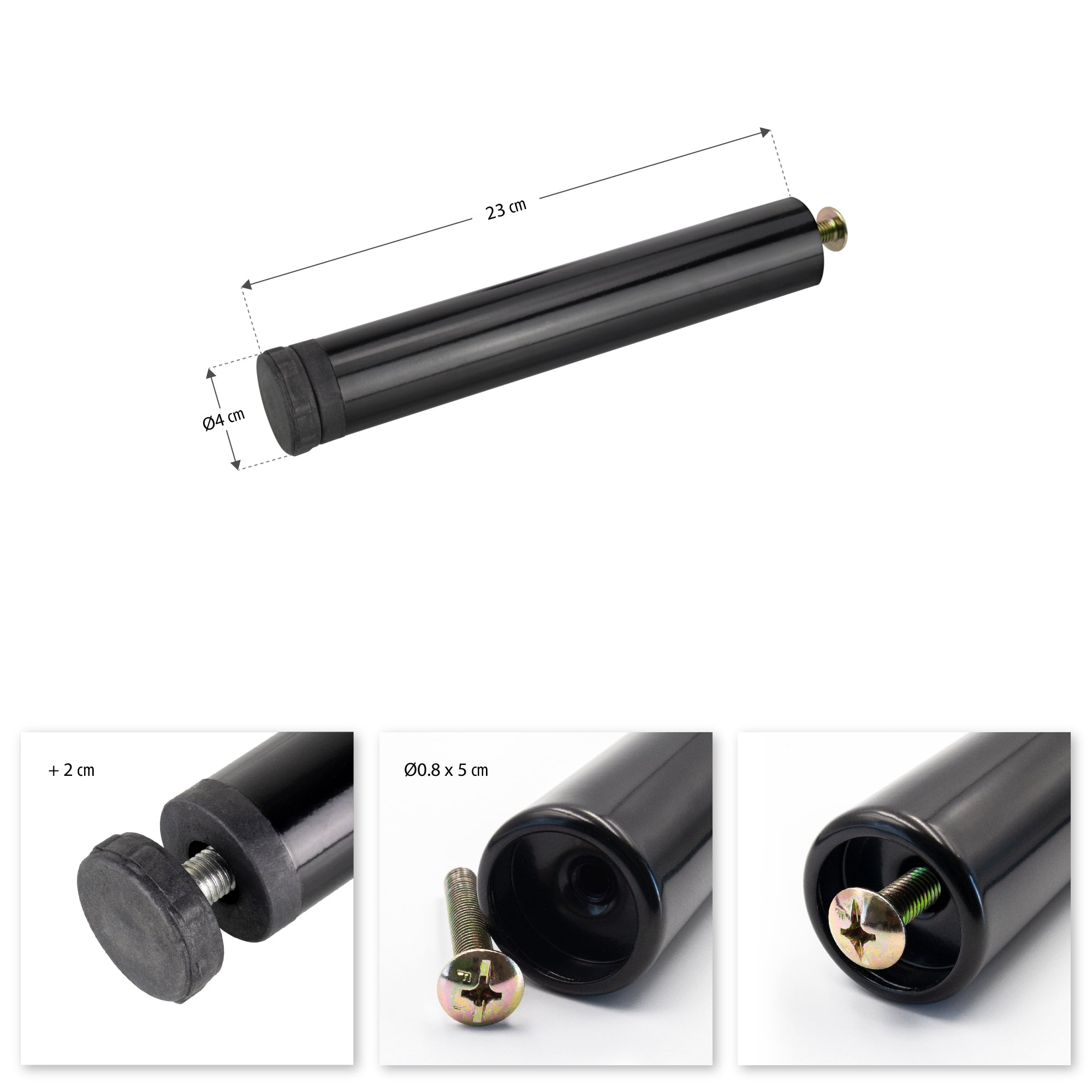 Pé Metálico de Apoio em I Regulável 23 cm Preto para Móveis, Estrados e Camas