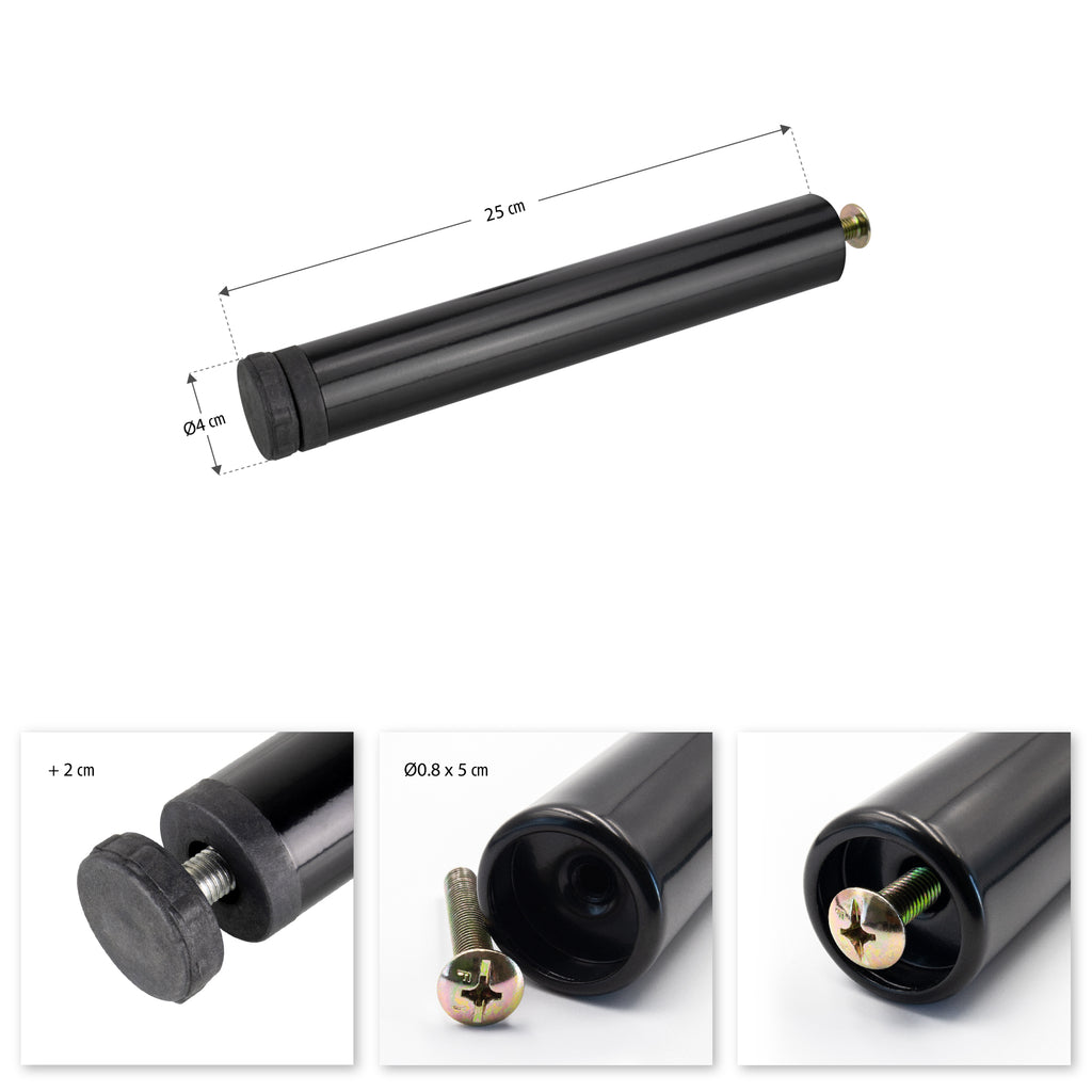 Pé Metálico de Apoio em I Regulável 25 cm Preto para Móveis, Estrados e Camas