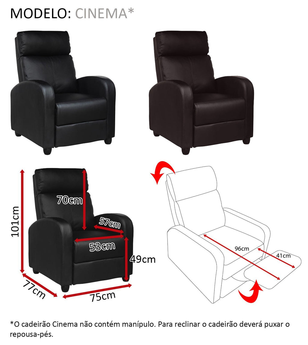 CINEMA - Cadeirão reclinável preto e castanho