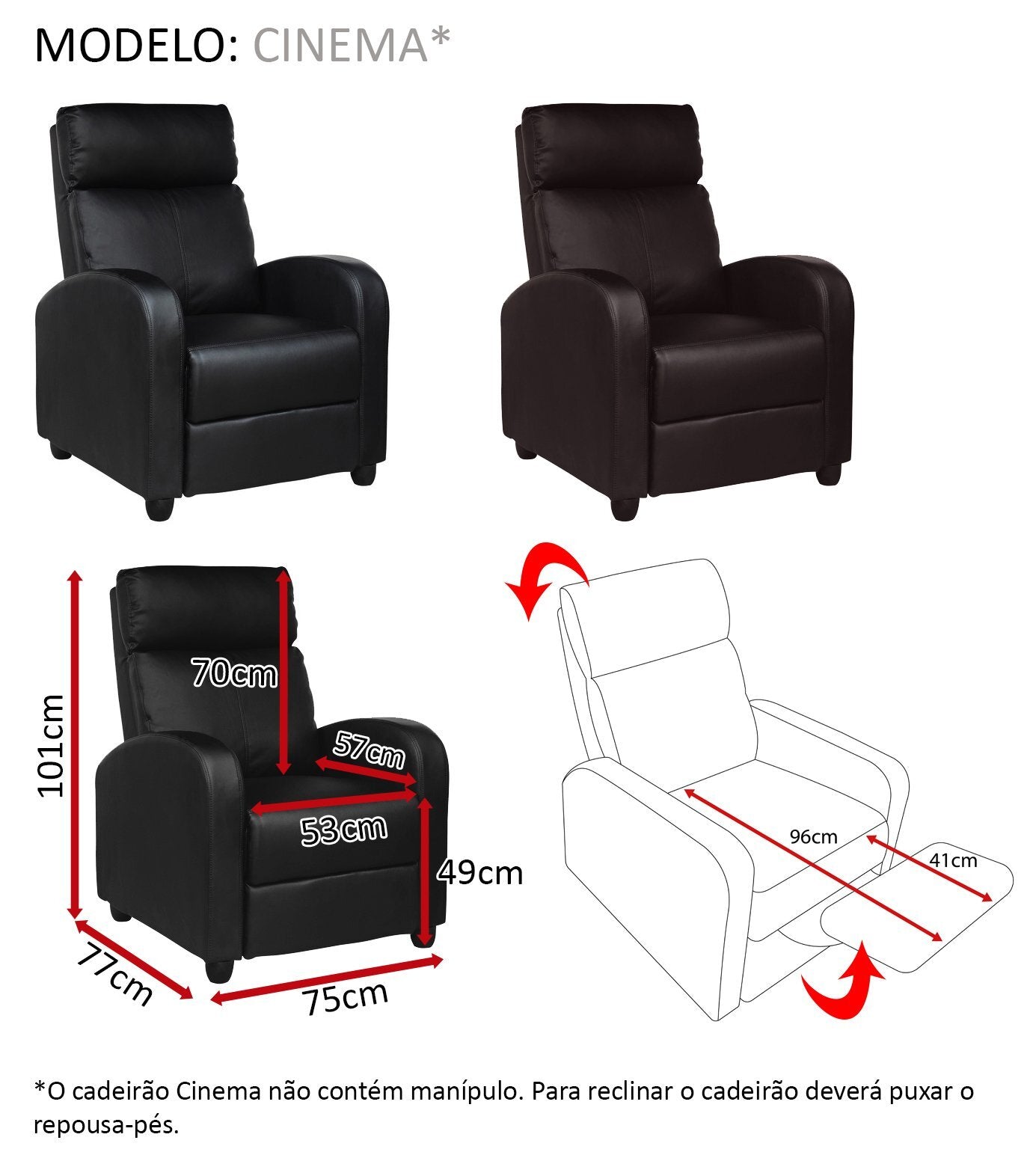 CINEMA - Cadeirão reclinável preto e castanho