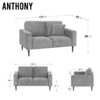 ANTHONY – Sofá de design moderno em poliéster cinzento (1 a 3 lugares)