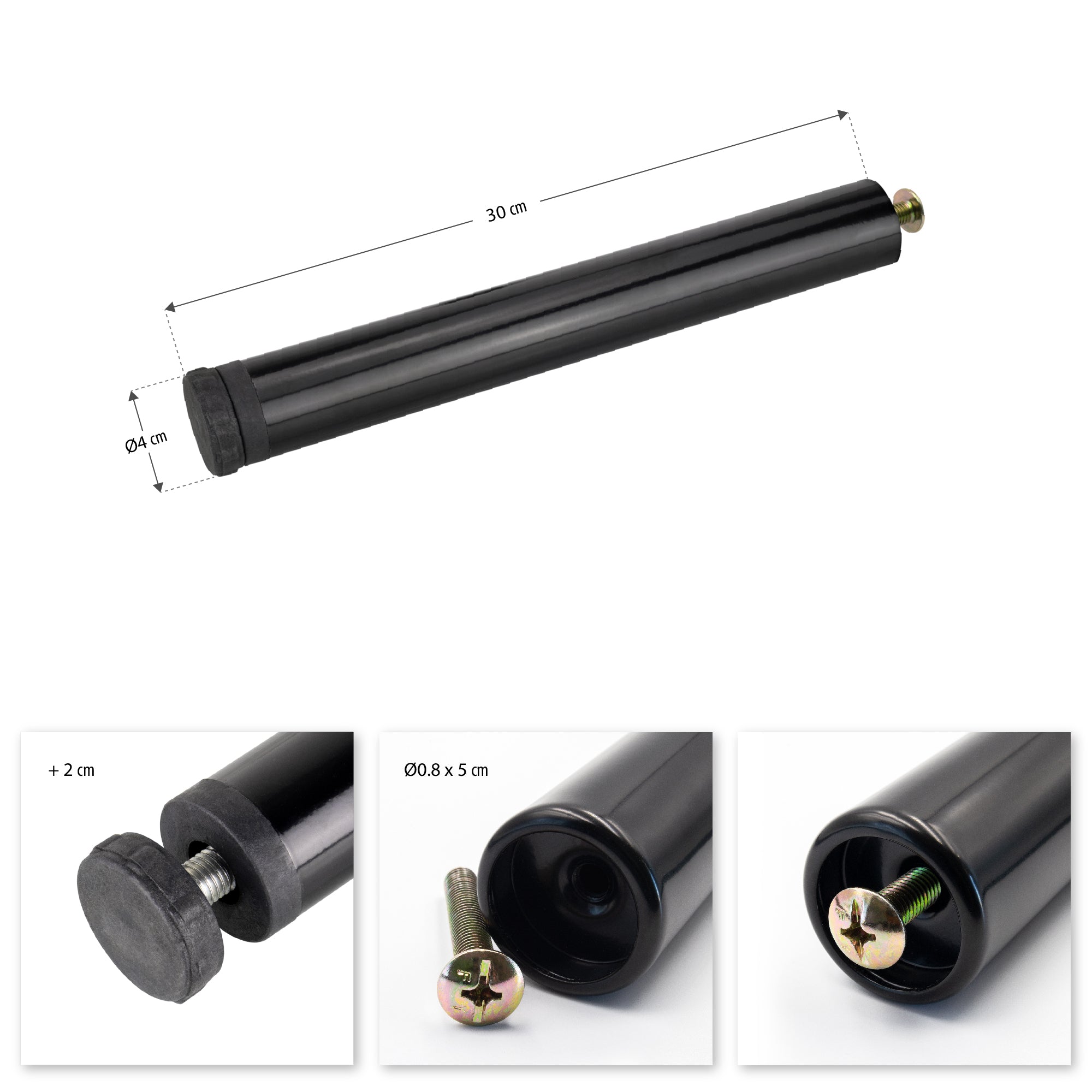 Pé Metálico de Apoio em I Regulável 30 cm Preto para Móveis, Estrados e Camas