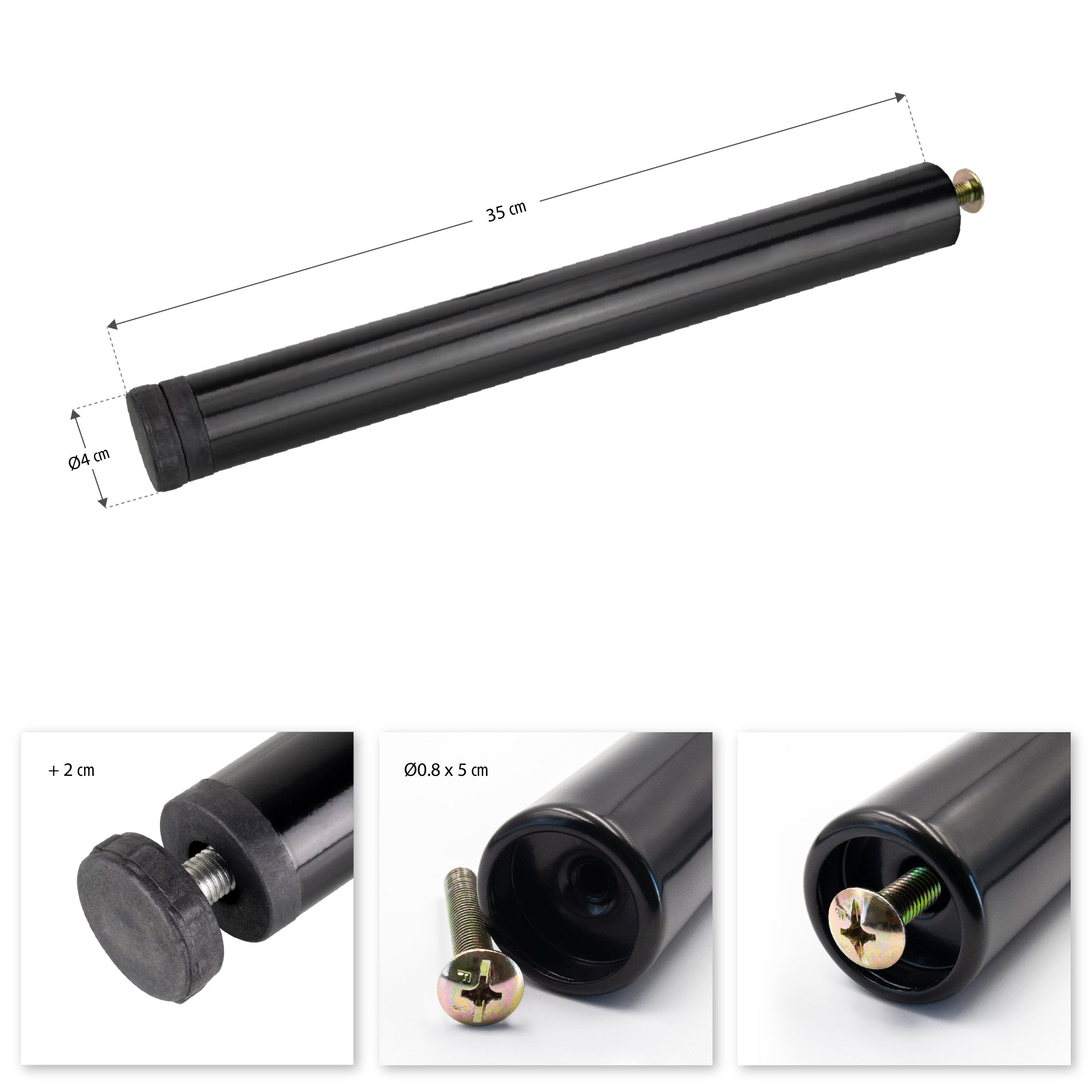 Pé Metálico de Apoio em I Regulável 35 cm Preto para Móveis, Estrados e Camas