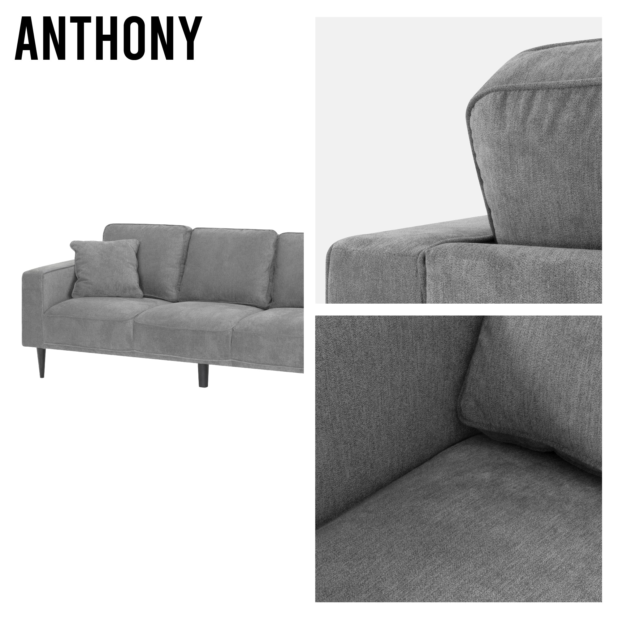ANTHONY – Sofá de design moderno em poliéster cinzento (1 a 3 lugares)