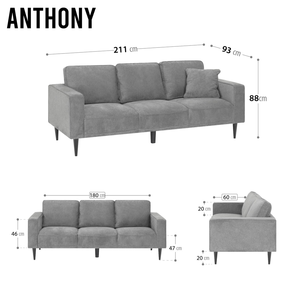 ANTHONY – Sofá de design moderno em poliéster cinzento (1 a 3 lugares)