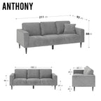 ANTHONY – Sofá de design moderno em poliéster cinzento (1 a 3 lugares)