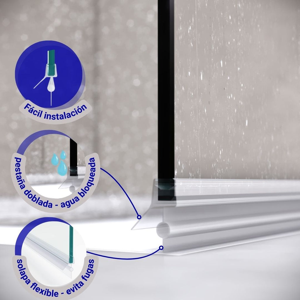 Junta Vedante para Porta de Duche | 100 cm, Borracha Flexível, Compatível com Vidro 4-6 mm