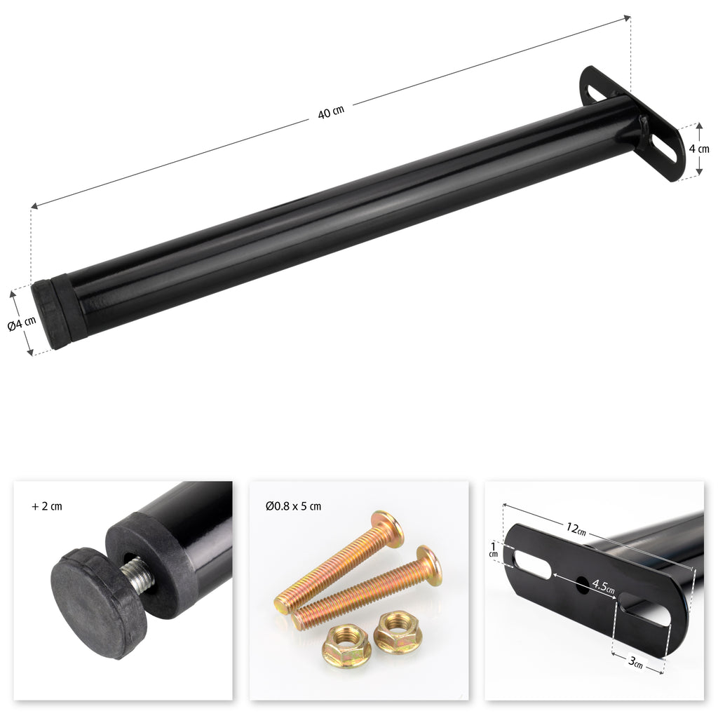 Pé Metálico de Apoio em T (Preto), 40 cm, Regulável, para Móveis, Estrados e Camas