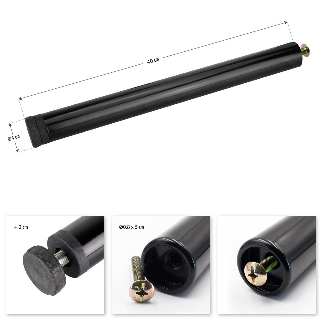 Pé Metálico de Apoio em I Regulável 40 cm Preto para Móveis, Estrados e Camas