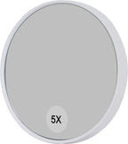 Espelho de Maquilhagem com Aumento 5X e 10X, Espelho Portátil Redondo 9x9 cm, sem Luz, com 2 Ventosas, Branco