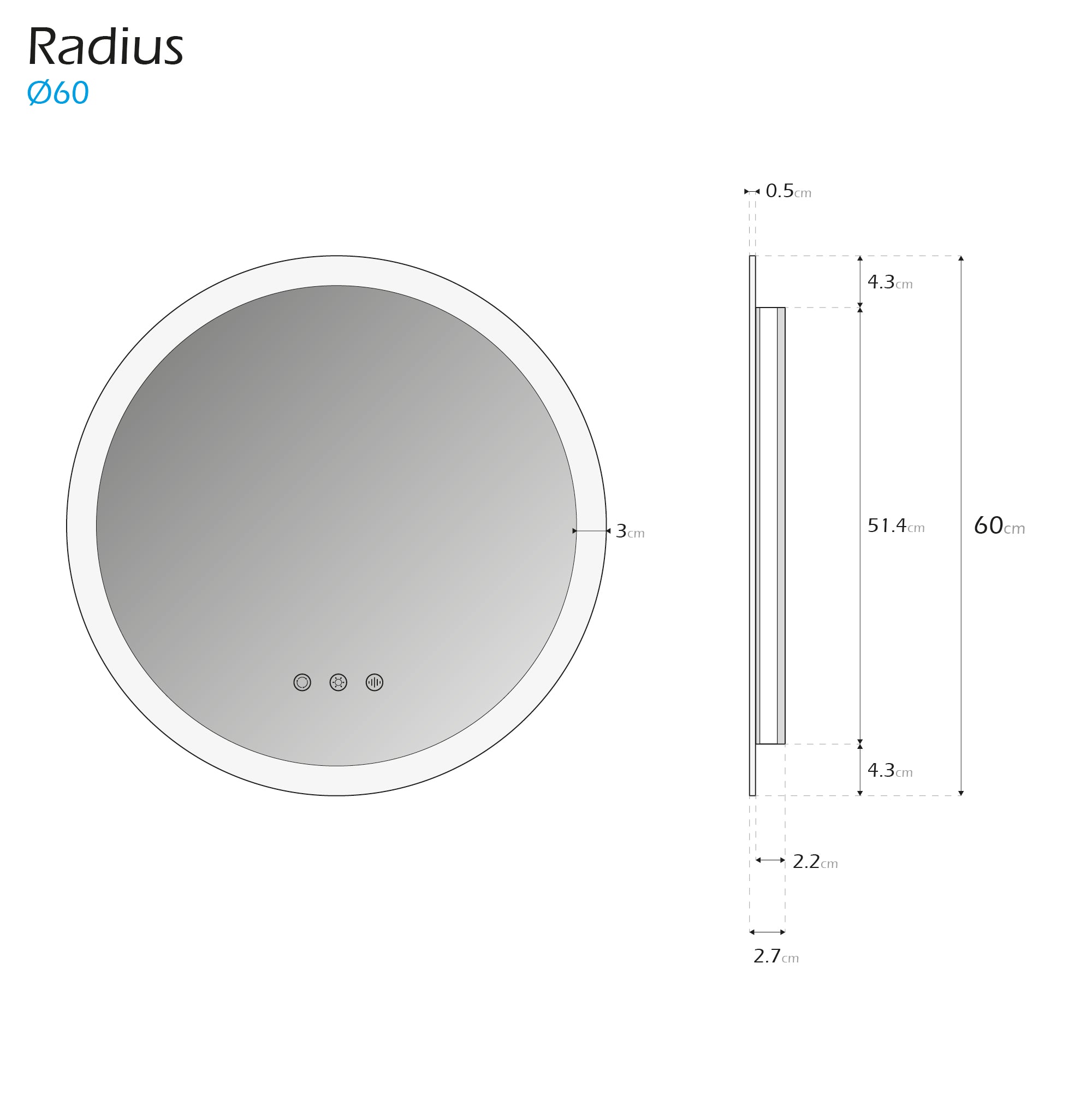 RADIUS - Espelho de Casa de Banho Redondo com Iluminação LED