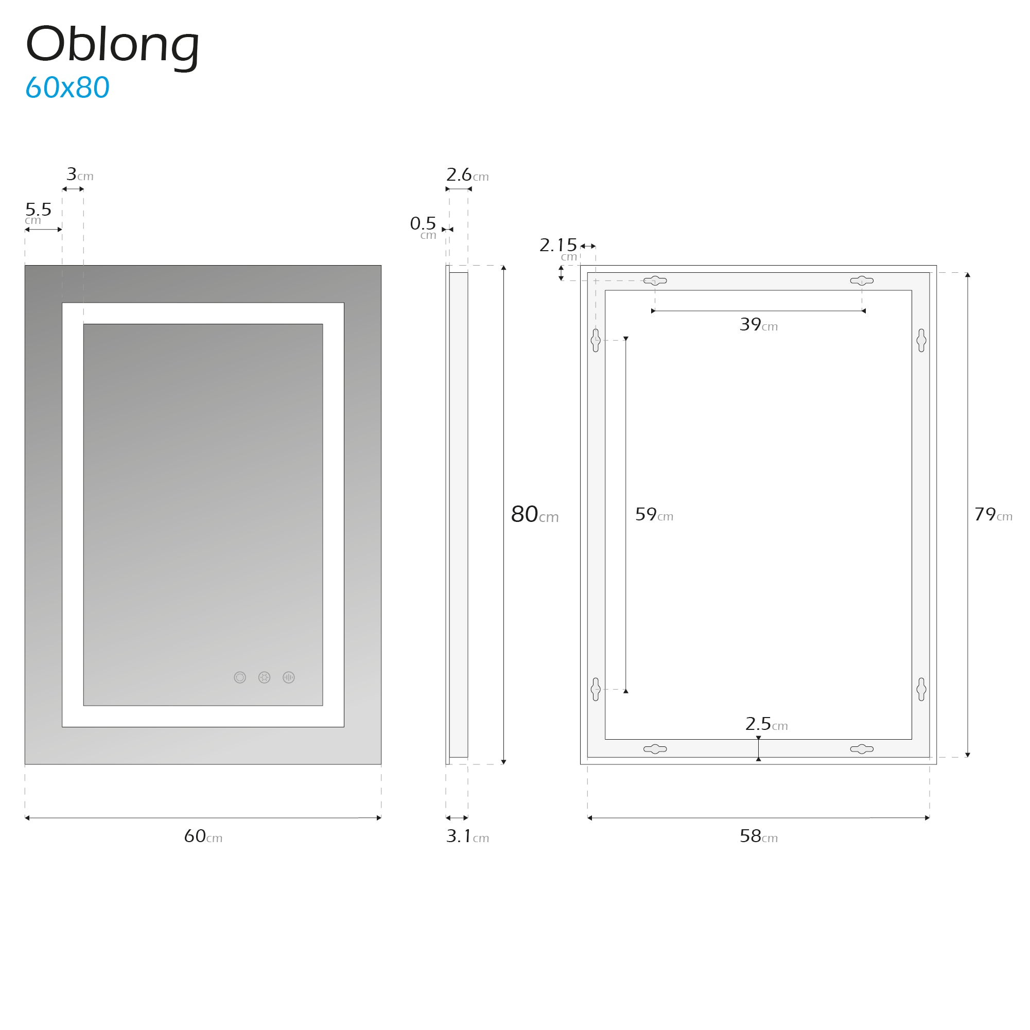 OBLONG - Espelho de Casa de Banho Retangular com Iluminação LED