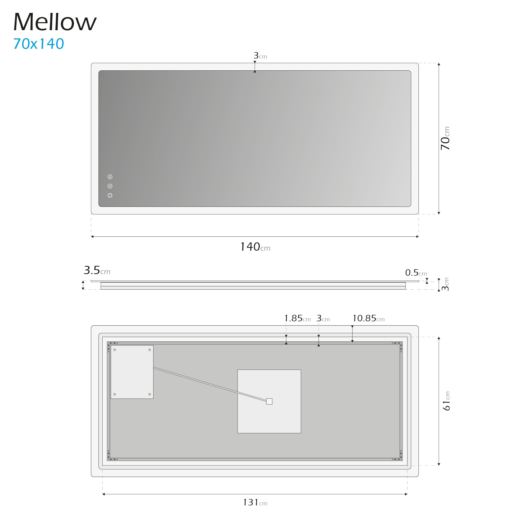 MELLOW - Espelho de Casa de Banho Retangular com Luz LED