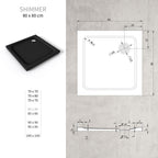 SHIMMER - Base de Duche Preta Stone Acrílica, Textura Pedra, Extraplana 5cm, Sifão e Válvula Incluído