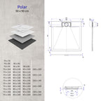 POLAR - Base de duche cinzenta antiderrapante, resistente, duradouro e fácil de limpar - Inc. sifão