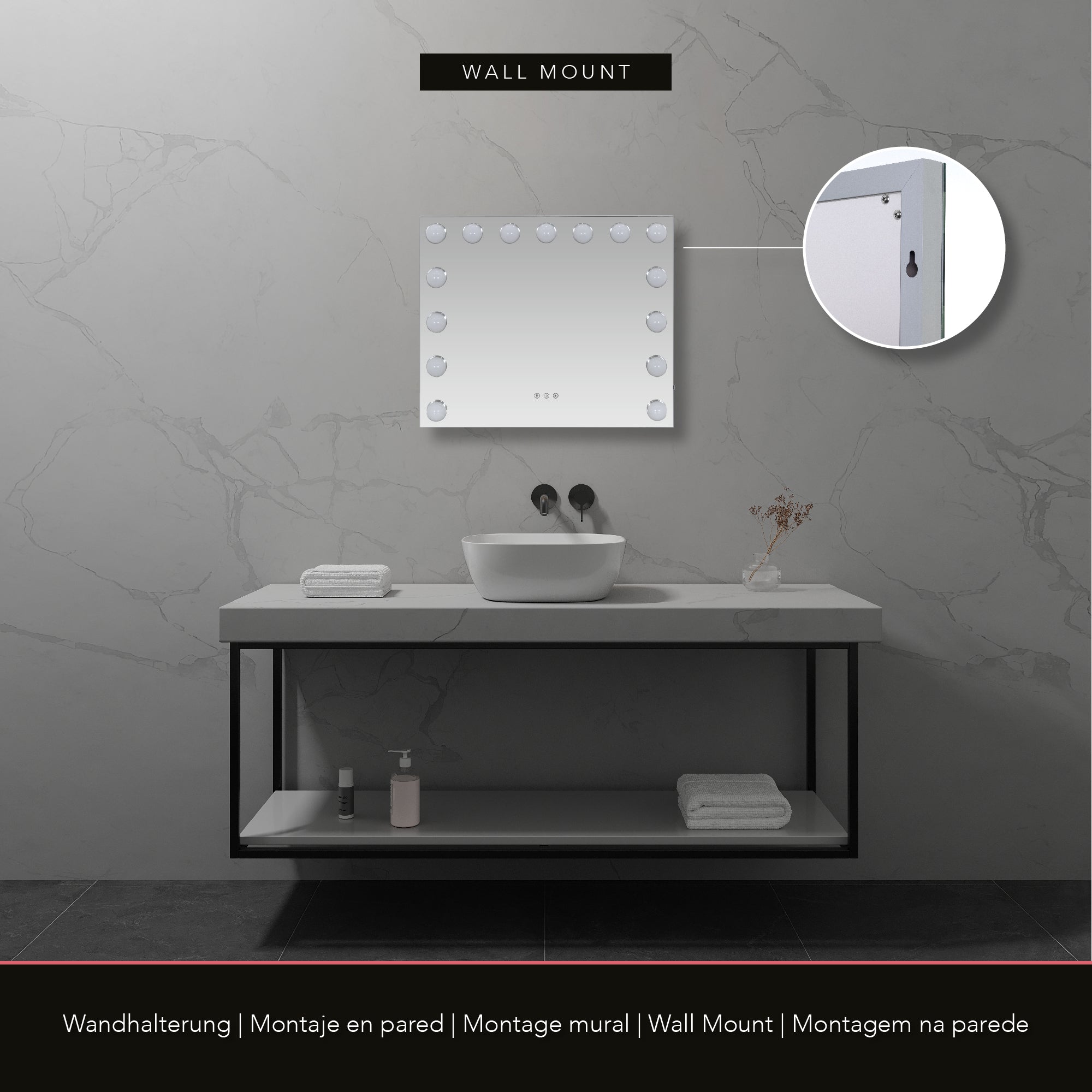 BULB PROP - Espelho de Maquilhagem com 15 Lâmpadas de Luz LED