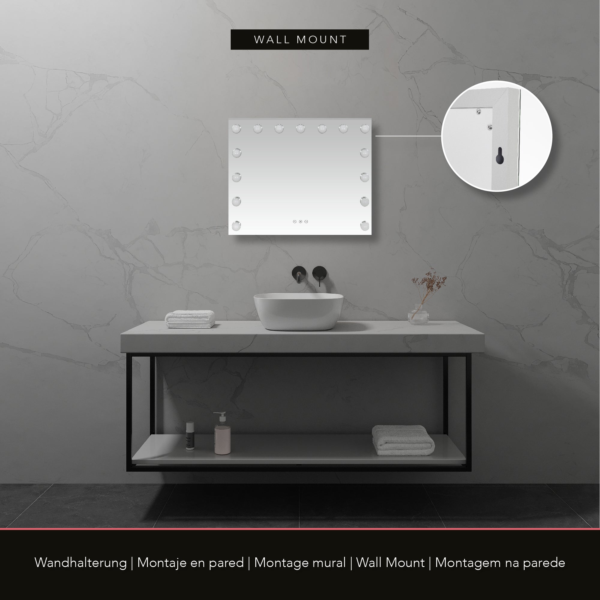 BULB STAND - Espelho de Maquilhagem com 15 Lâmpadas de Luz LED