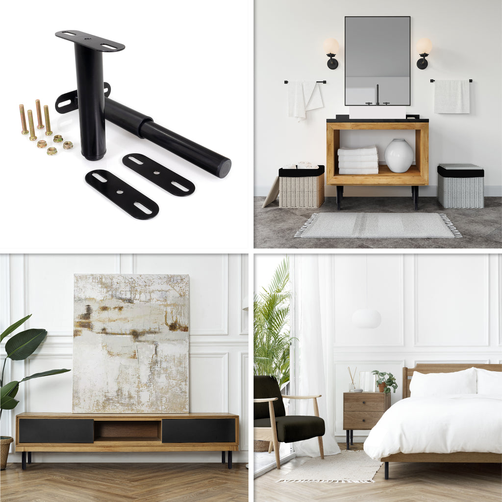 Pé Metálico em T Regulável 18,5–32,5 cm para Móveis e Estrados, até 180 kg, Preto