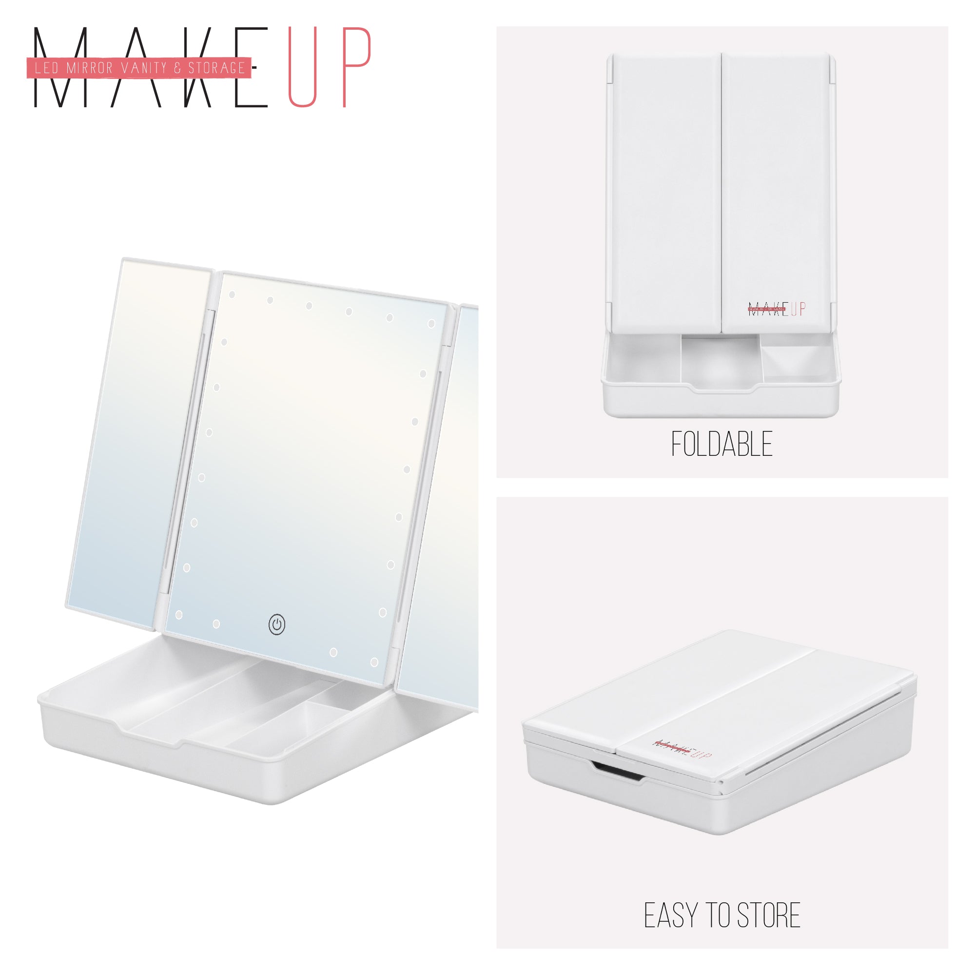 MAKEUP - Espelho de Maquilhagem com 21 Pontos de Luz LED e Ampliação