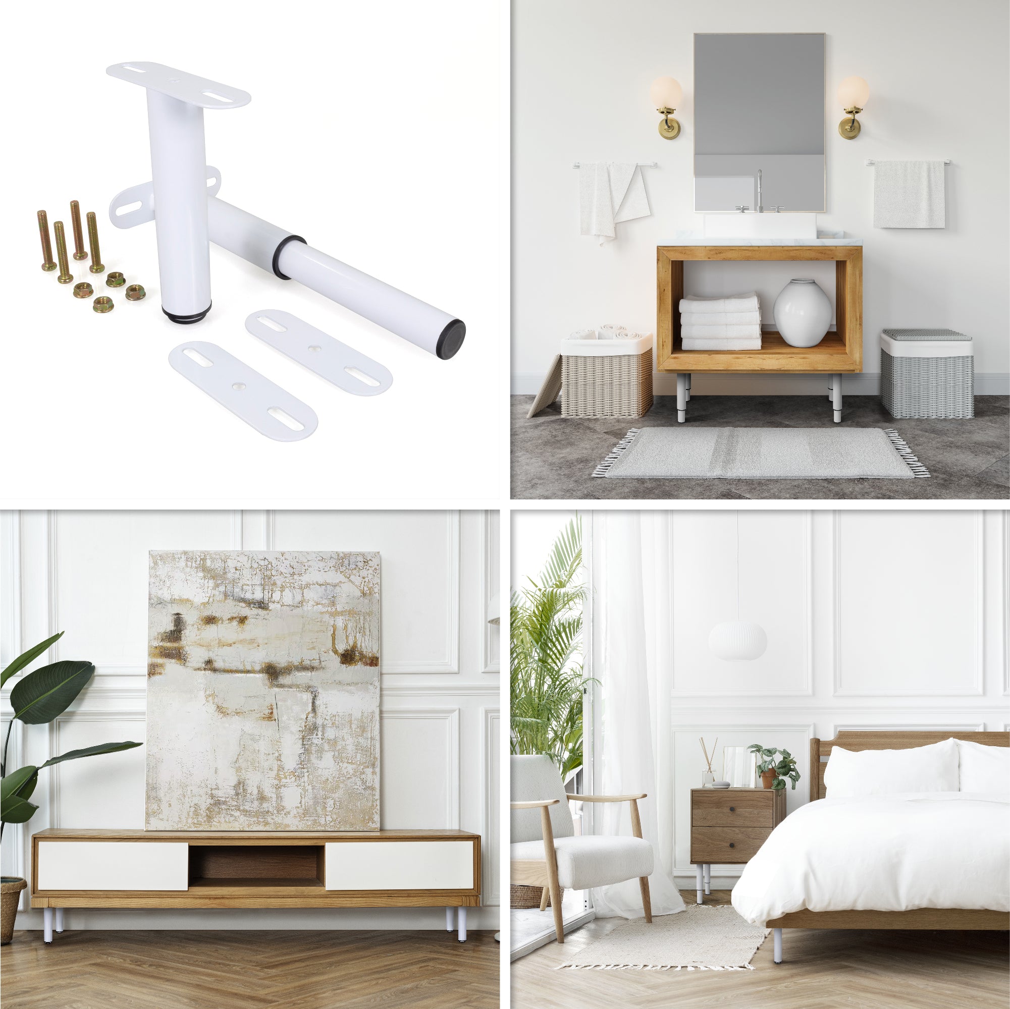 Pé Metálico em T Regulável 18,5–32,5 cm para Móveis e Estrados, até 180 kg, Branco