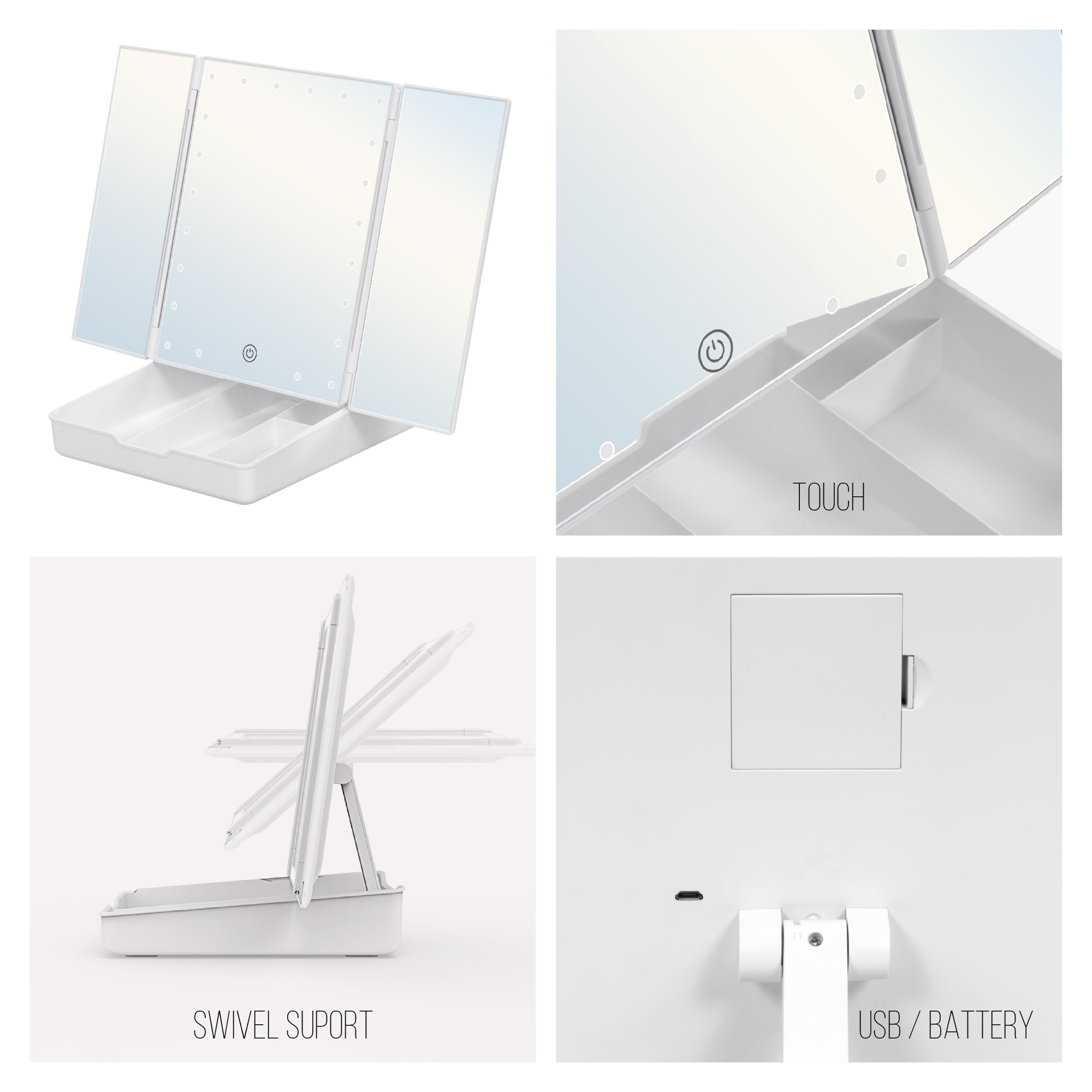 MAKEUP - Espelho de Maquilhagem com 21 Pontos de Luz LED e Ampliação