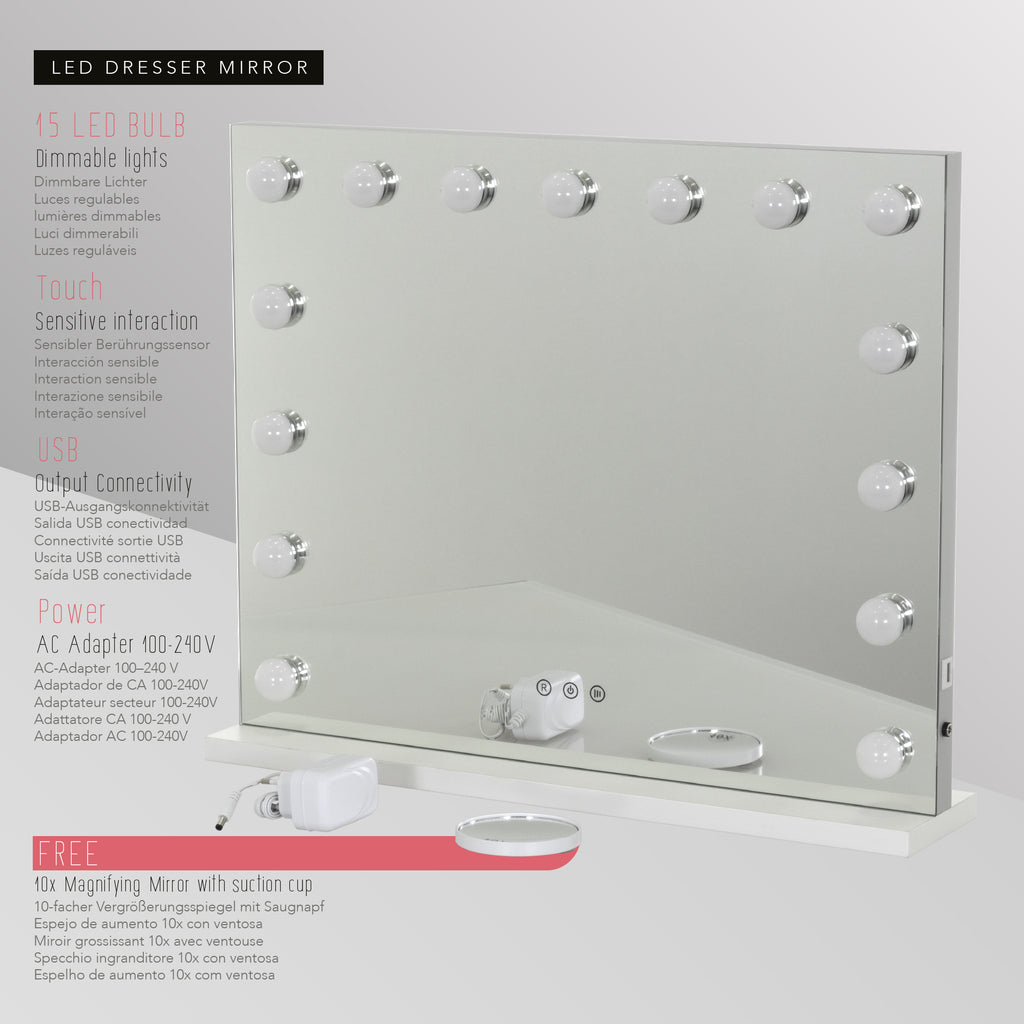 BULB STAND - Espelho de Maquilhagem com 15 Lâmpadas de Luz LED