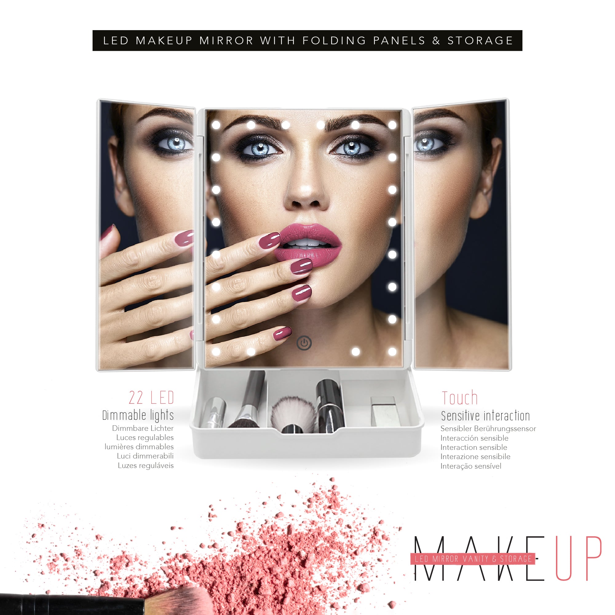 MAKEUP - Espelho de Maquilhagem com 21 Pontos de Luz LED e Ampliação