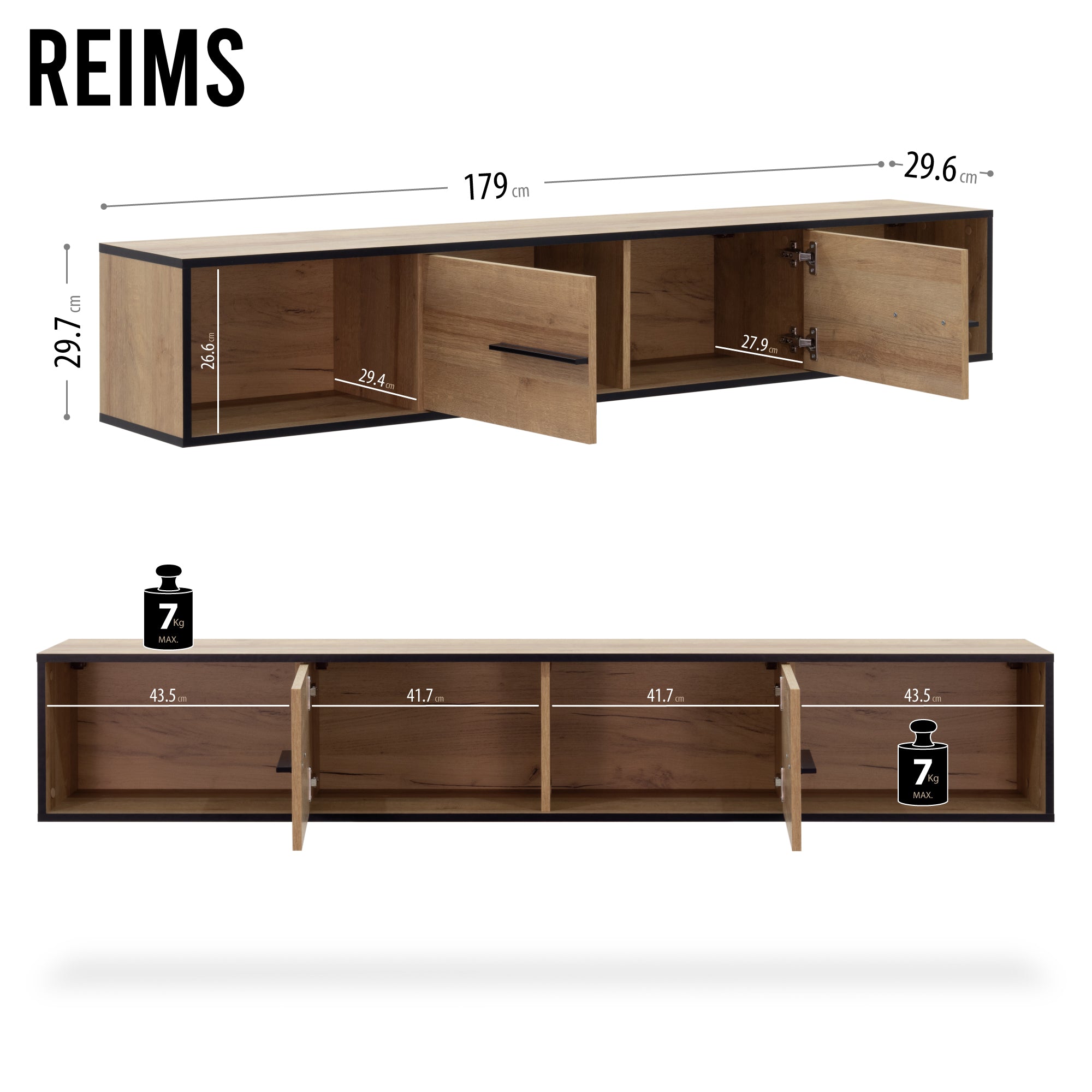 REIMS - Prateleira em Carvalho ou Nogueira com Estrutura Preta | W1