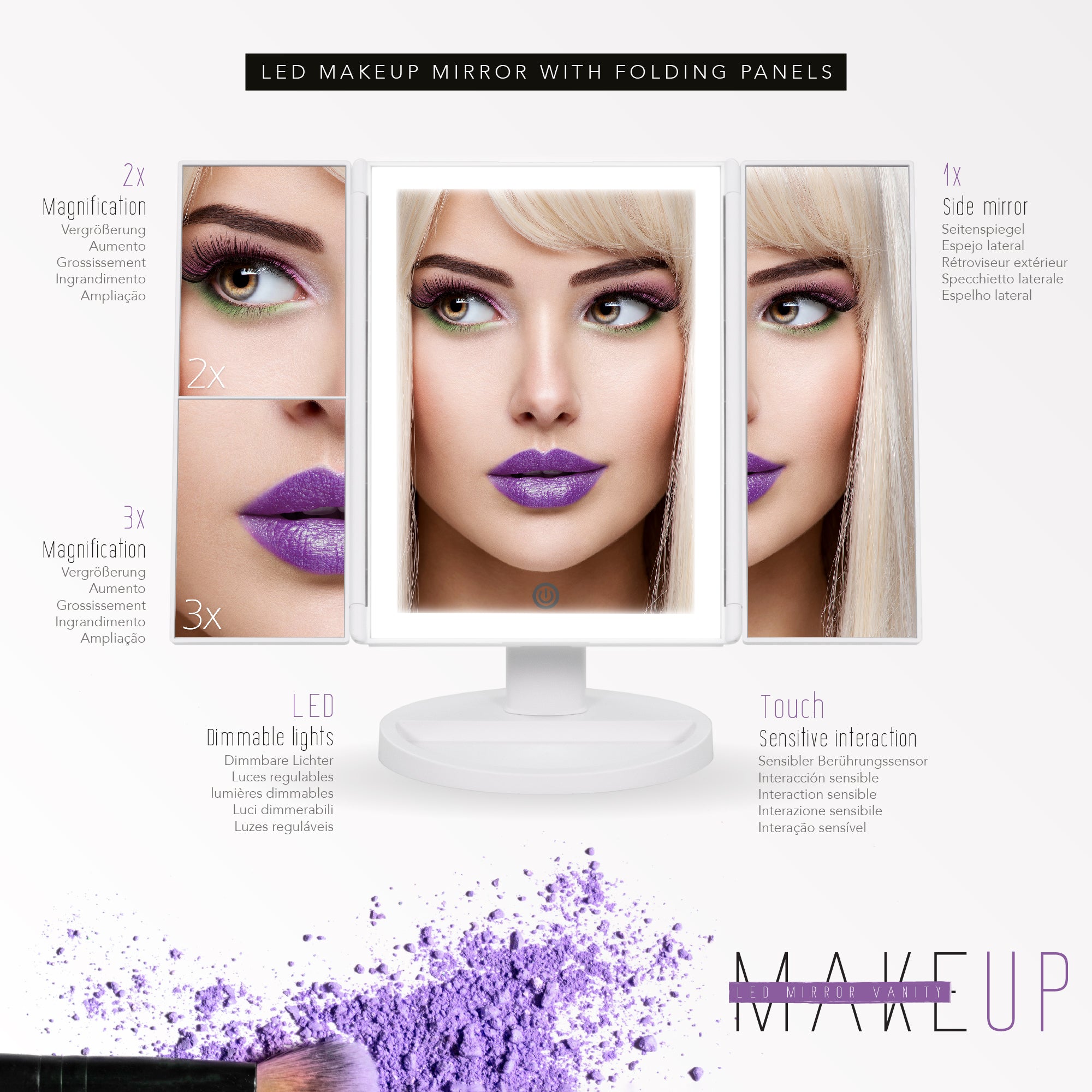 MAKEUP - Espelho de Maquilhagem com Fita de Luz LED e Ampliação