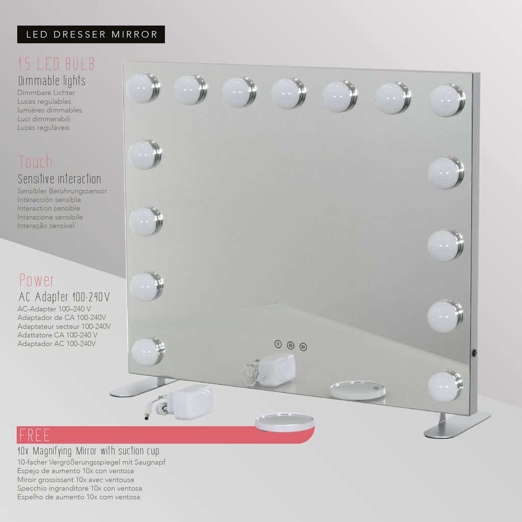 BULB PROP - Espelho de Maquilhagem com 15 Lâmpadas de Luz LED