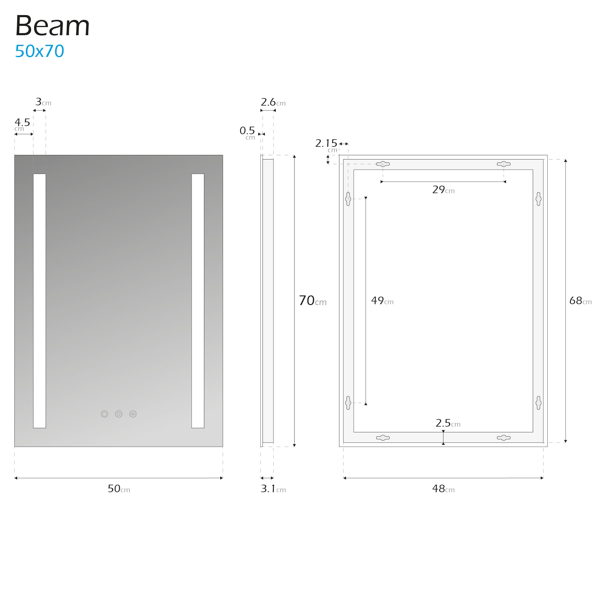 BEAM - Espelho de Casa de Banho Retangular com 2 Tiras de Luz LED
