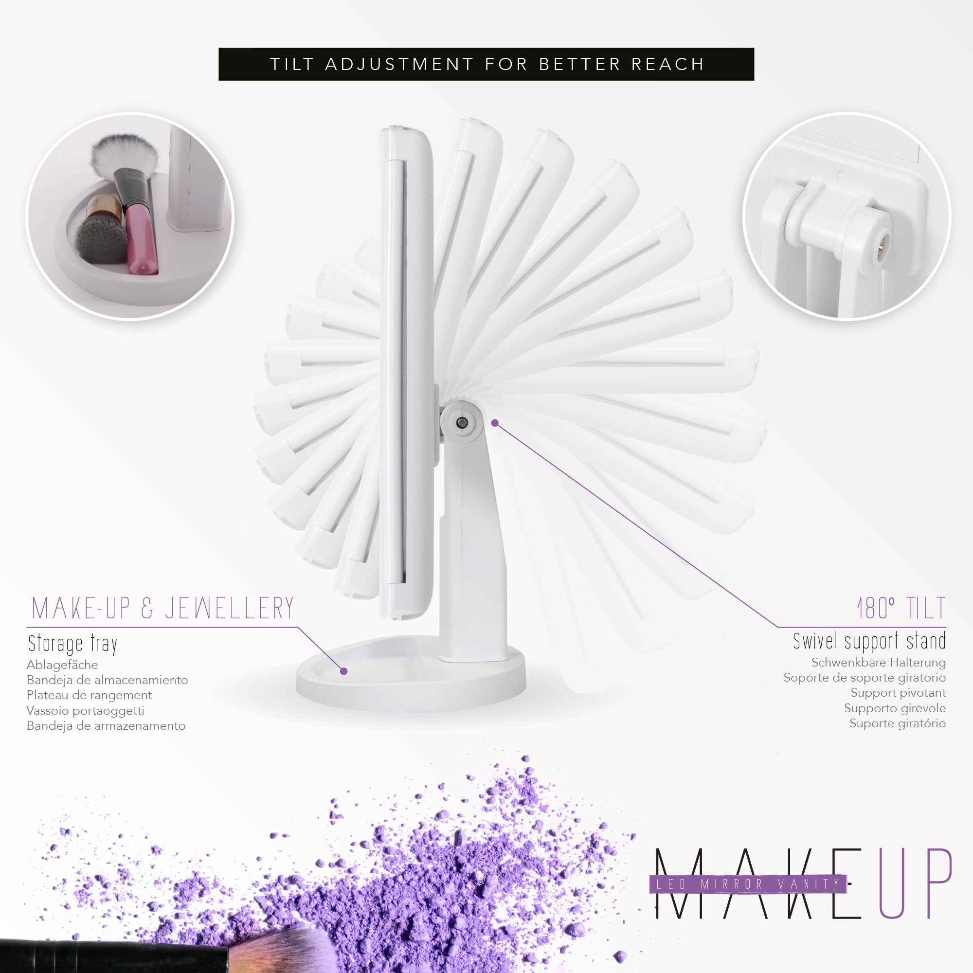 MAKEUP - Espelho de Maquilhagem com Fita de Luz LED e Ampliação