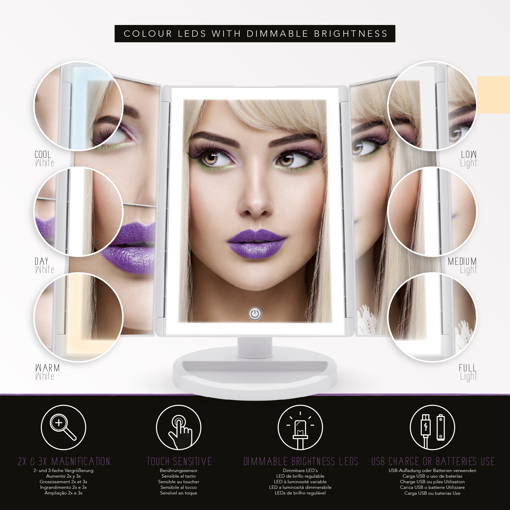 MAKEUP - Espelho de Maquilhagem com Fita de Luz LED e Ampliação